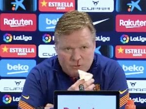 El técnico del Barcelona tuvo que abandonar la sala de prensa al no pararle la hemorragia nasal. Antes